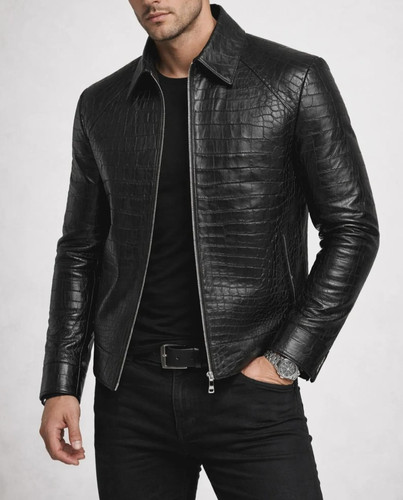 Veste cuir imprimé - cuir,