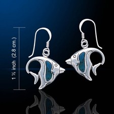 Angel Fish Blue Sterling Silver Earrings Charms Nautical Tropical Jewelry Gift