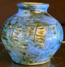 Old French Jacques Blin Ceramic Blue Vase Unique Decor Marked on Base 20th C