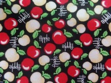 Tissu coton popeline noire imprime liberty motifs petite pomme rouge​