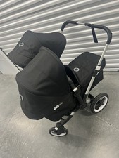 Black Bugaboo Donkey 3 Twin Stroller, 1 Bassinet, Luggage Carrier, + Accessories