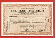 HELCA DIVIDE MINING COMPANY, TONOPAH NEVADA, 1922 NEVADA STOCK CERTIFICATE