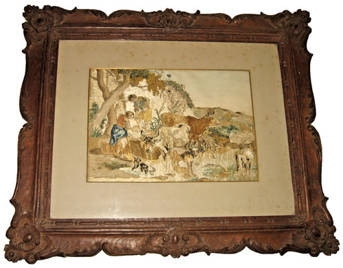 Tableau broderie sur - , xixe