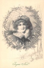 Old postcard - M.M. Vienna (Viennese) woman in a frame, illustrator MUNK (280041)