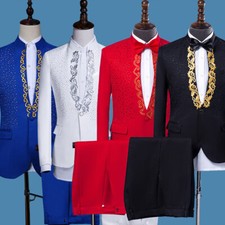 Hommes Paillette Costume Veste Et Pantalon Ensemble Dîner Habillé Mariage Soirée