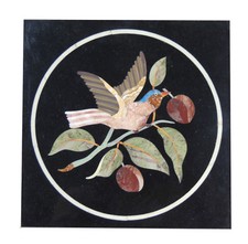 Table En Marbre Avec Incrustations En Pierres Semi-Précieuses De 14"