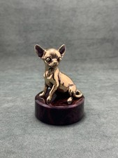 Chihuahua, figurine, cast bronze statuett, sculpture,base Obsidian stone.
