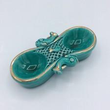 Salière poivrière en céramique émaillée à décor de poissons par Verceram XXème