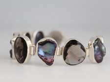 Gros bracelet avec pierres semi-précieuses et nacre et argent 925 BR108e