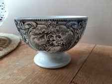 Very old Creil et Montereau black and white bowl on footrest in very good condition