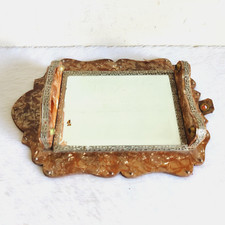 1920s Vintage Celluloïd Travail Cuivrés Arrière Tenture Murale Miroir Belgique