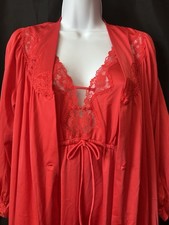 VTG Shadowline Peignoir Set Nightgown Robe Sz S Nylon Lace Babydoll Full Sweep