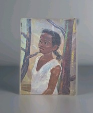 antique oil painting on canvas portrait child girl madagascar painting
