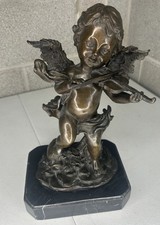 Vintage Bronze Angel Playing Violin on Marble Base