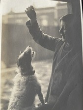 VINTAGE PHOTO BOY PLAYING WITH CUTE JACK RUSSELL TERRIER DOG
