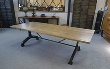 Large Industrial Cast Iron "Whale" Feet Table Solid Oak Top 1950'
