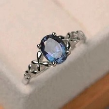 Bague de mariage femme alexandrite coupe ovale de 2,55 carats en or blanc 14 ...