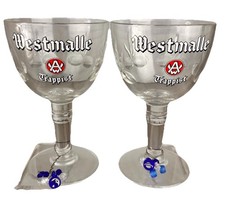 Pair Westmalle Trappist Belgian Beer Glasses 33CL Stemmed Goblet Chalice Bar Pub