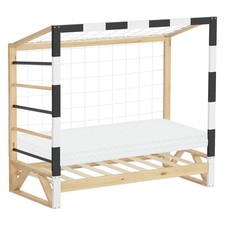 Lit enfant but de football handball matelas sommier bois blanc noir 70x140 cm
