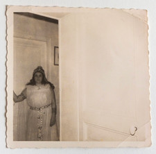 Women's Oriental Costume Corner Door Framing "Failed" - Vintage Photo Snapshot