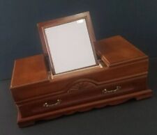 Vintage Unique London Leather Wooden Flip Up Mirror Armoire Style Jewelry Box 