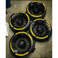 8X HANKOOK Tire Lettering Sticker 1.38" Height For 15"-24" With Stripes Yellow