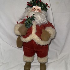 RARE Hallmark 16" tall standing Pere Noel Santa wearing a holly wreath boxed