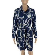 GANT Femme Bleu Marine Voile Imprimé Manches Longues Robe Chemise Taille Eu 34 6