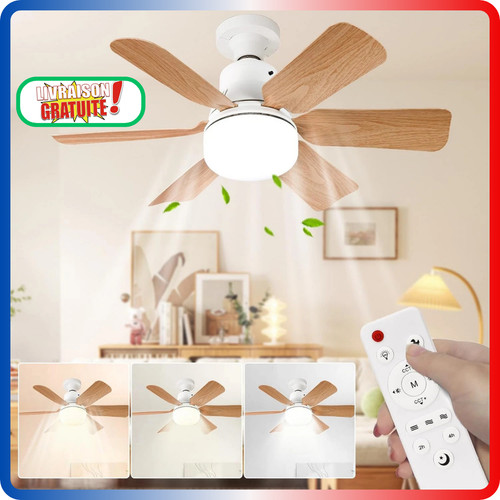 Ventilateur plafond bois - bois, led