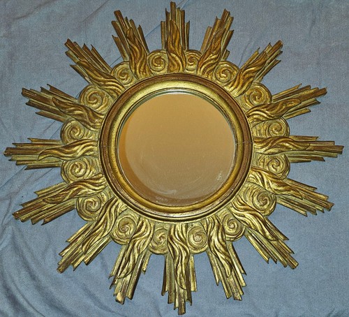 Miroir soleil vintage bois - miroir,