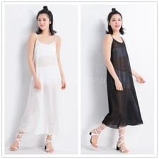 Women Long Full Slip Dress Chiffon Spaghetti Straps Camisole Slips Petticoat