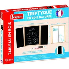 Tableau Triptyque Mural en Bois Naturel - JEUJURA - Ardoise Centrale et Volet...