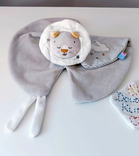 Doudou plat rond - lion, blanc