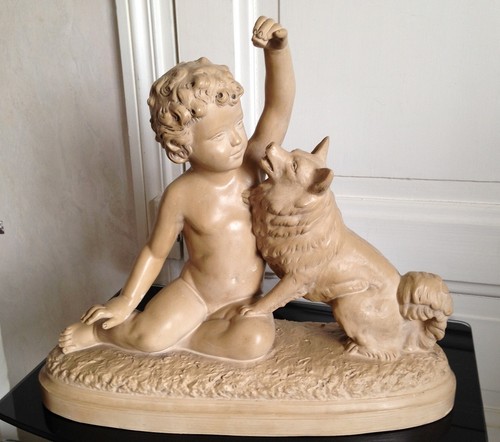 Sculpture enfant son chien - sculpture, et