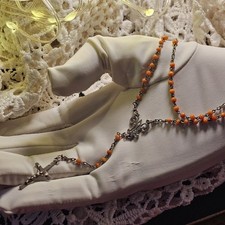 Fine Rosary 19th Silver 925 Coral for Child Neck 37cm Cross 20x12mm 