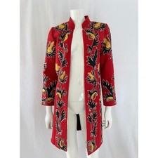 Veste brodée rouge, manteau bohème, veste Suzani à fleurs, taille XS