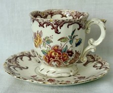 SARREGUEMINES FLEURY FAIENCE COFFEE CUP AND SAUCER