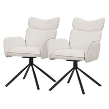 Lot de 2 chaises pivotantes à 360° fauteuil tissu beige + accoudoirs pieds métal