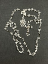 Chapelet Ancien XIXe XXe Argent Massif Perles Cristal Facette