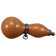 Japanese Unusual Antique Netsuke Hyotan Gourd with Metal Bridge Post Cap Japan