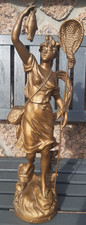 Statue Régule Ancien vers 1900 Belle Epoque Femme à la Pêche 44,5cm