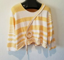 Transparente Black Label Womens Yellow White Striped Knit Crop Artsy Top Casual