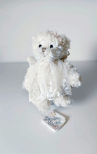 Peluche/Doudou Ours Beige Robe Blanche Dentelle Ailes Ange Fleurs 28cm  Bukowski