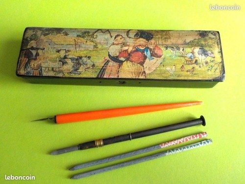 Ancien plumier bois noir