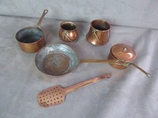 SMALL LOT OF POTS AND DOLL PAN, copper. Antique.