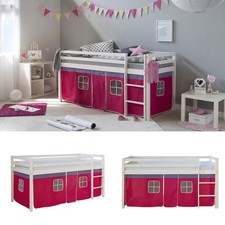 Lits superposés mezzanine Échelle Bois Pin Massif Rideau rose 90x200 Homestyle4u