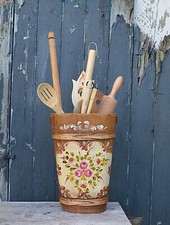 Antique Bavarian Hand Painted Solid Wood Cane or Umbrella Holder