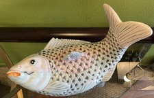 Antique Qianlong Koi Fish Porcelain Figurine Céramique Poisson Export Signe 41cm