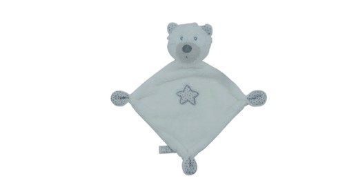 Doudou ours plat celeste blanc - celeste,