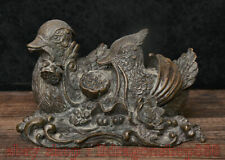 6" China Bronze Fengshui Animal Mandarin Duck Bird Pair Happy Statue